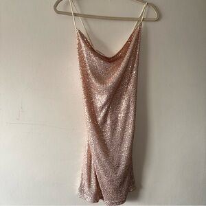NWOT SHEIN Sparkling Sequin Sexy Slip Rose Gold Mini Dress Size: Large